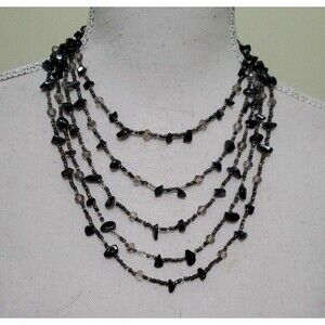Vintage Charcoal Beaded 5 Strands 11" Necklace